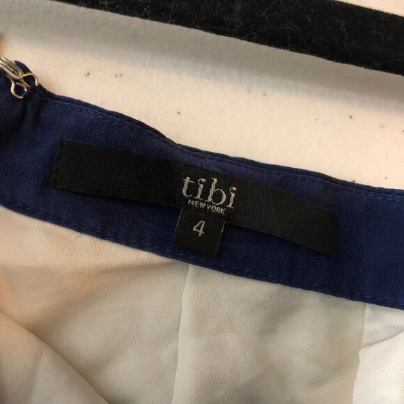 Tibi Skirt A Line Pleated Pockets Silk Blend Striped Navy Blue White 4 - Picture 6 of 7